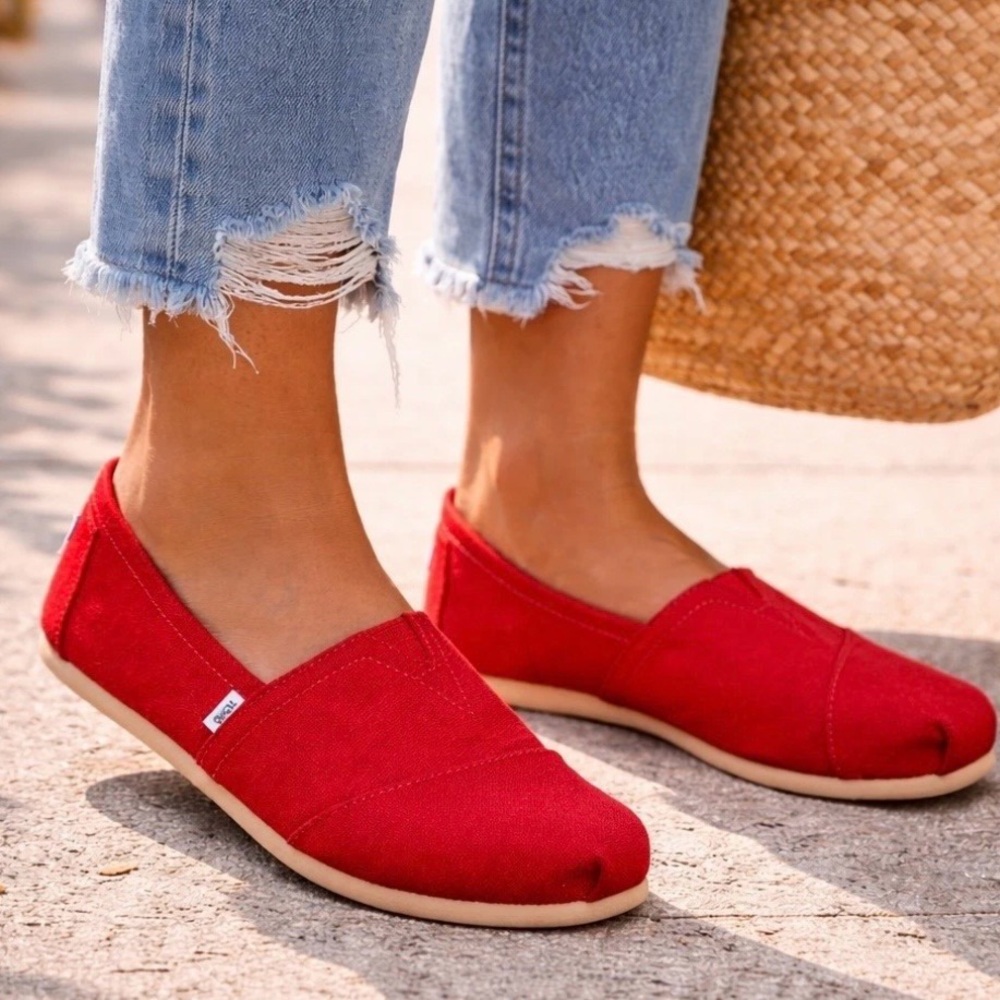 Toms Classic Slip-On Canvas Shoes - Red